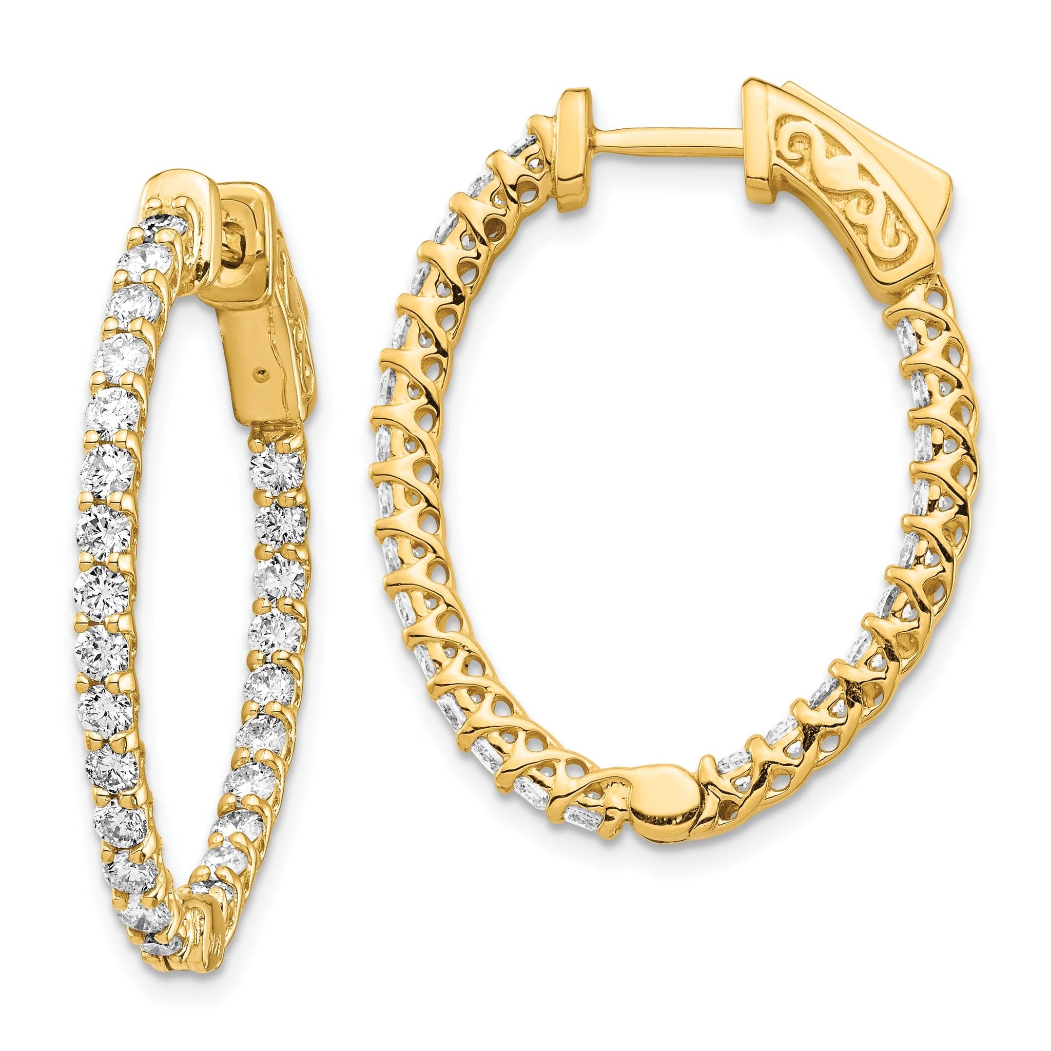 14k Diamond Oval Hoop w/Safety Clasp Earrings