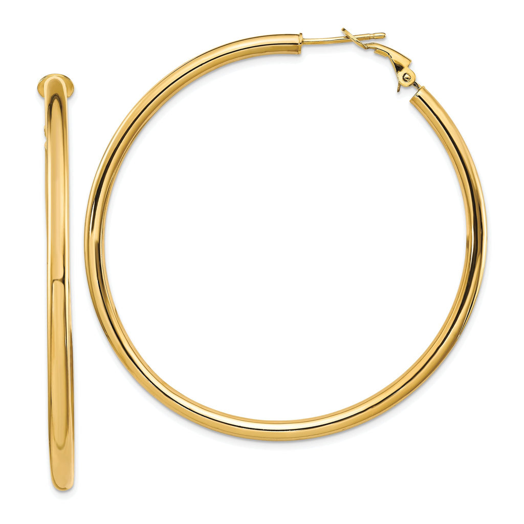 14K Gold Polished Hoop Earrings with Omega Back Elegant Hollow Design