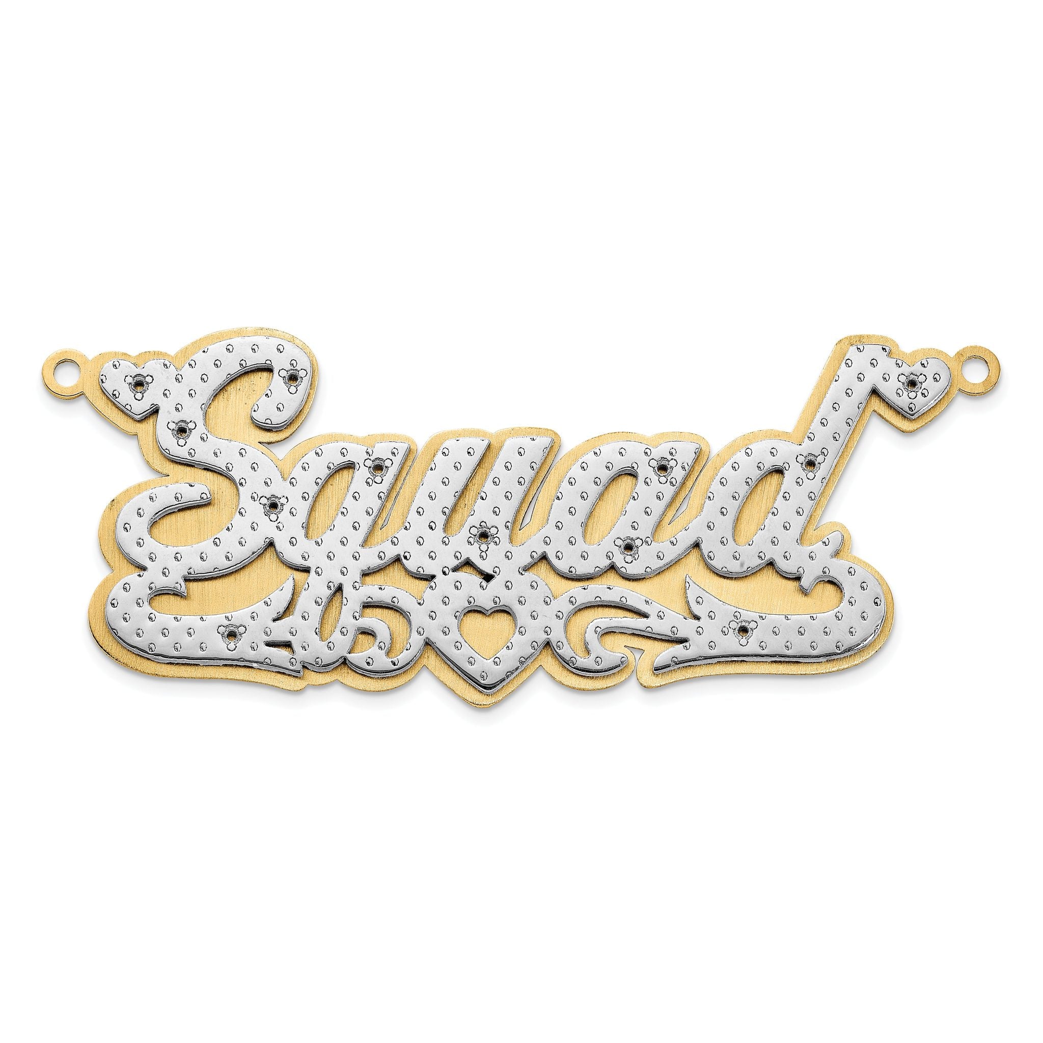 14KY and Rhodium 3D Diamond with Heart Name Plate Main image