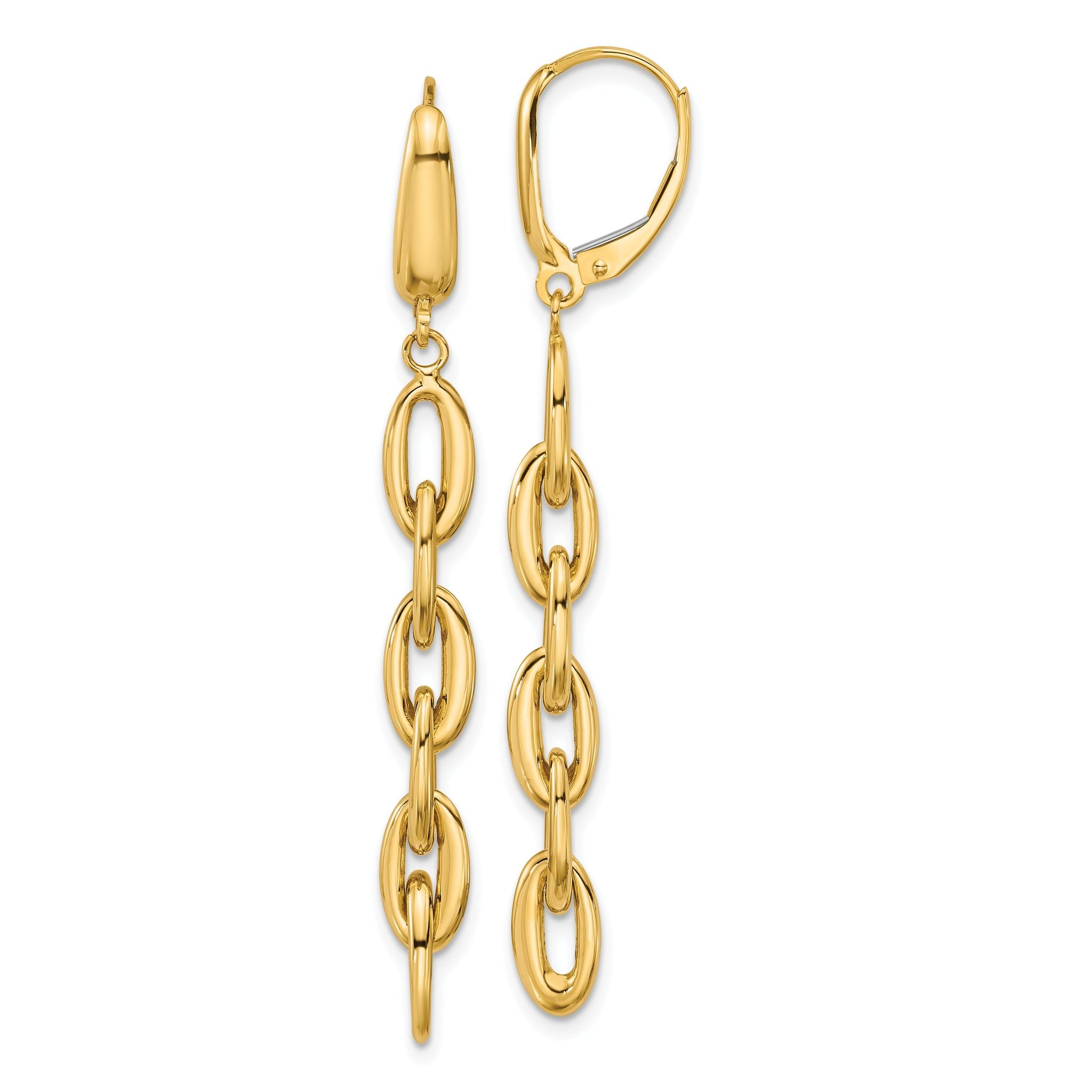 14K Polished Fancy Oval Link Leverback Dangle Earrings Main image