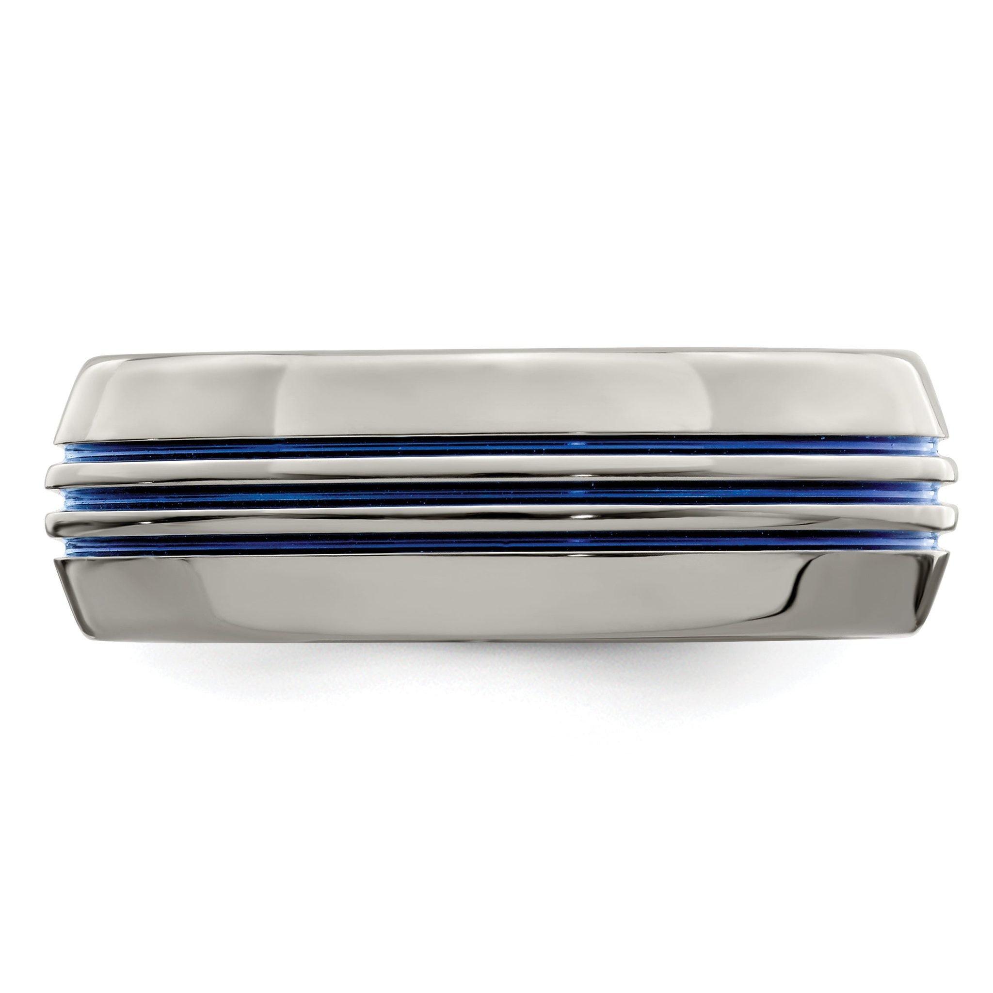 Titanium Wedding Band with Blue Anodized Grooves and Polished Finish