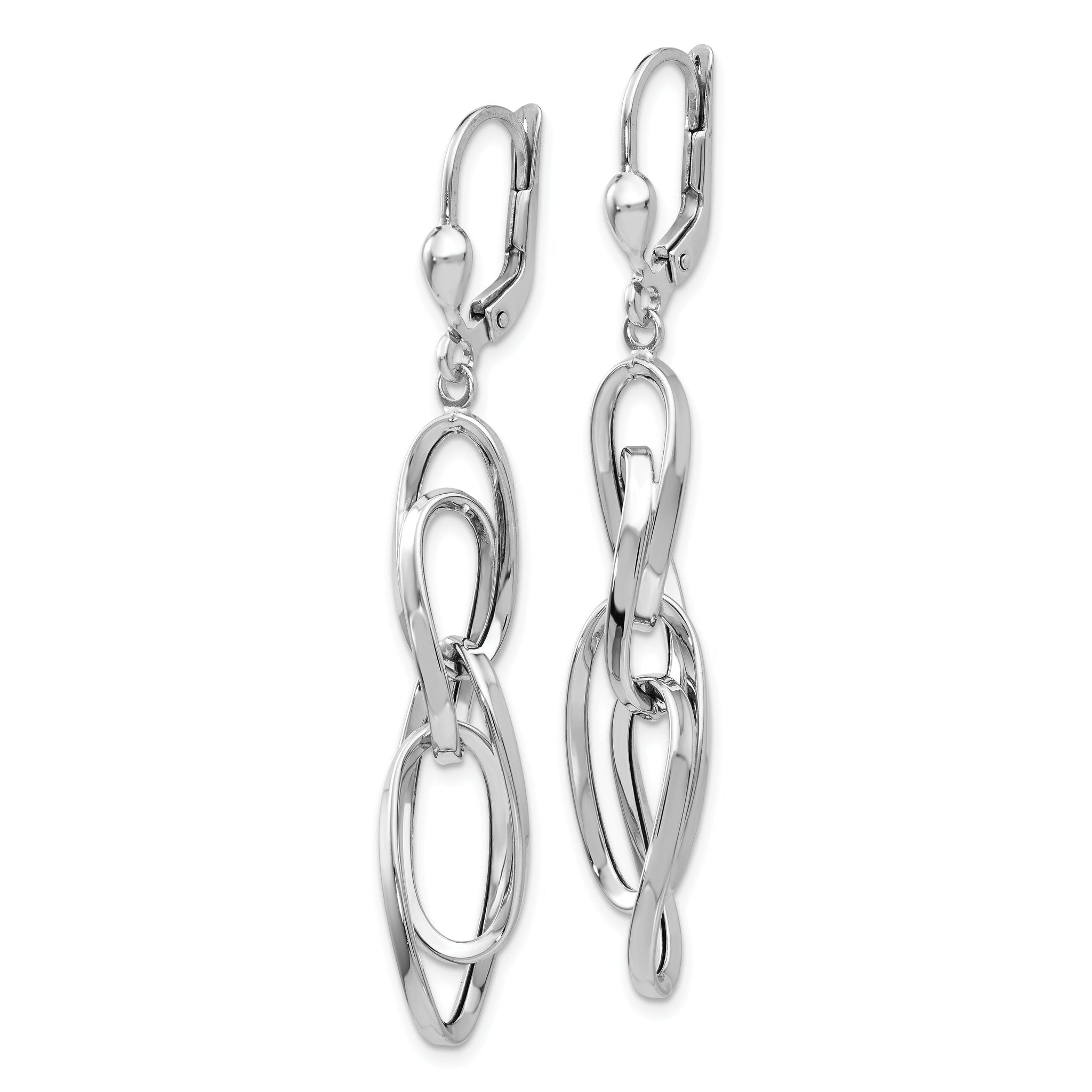14K White Gold Polished Dangle Leverback Earrings Secondary image
