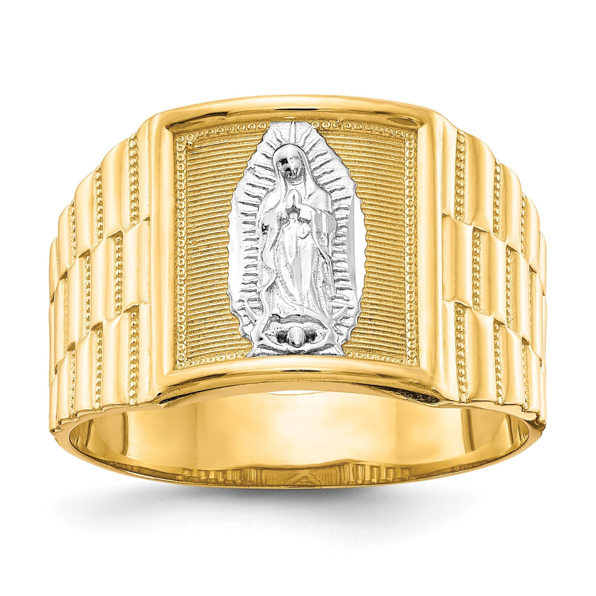 14k and Rhodium Men's Our Lady of Guadalupe Ring Main image