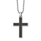 Stainless Steel Polished w/Carbon Fiber & Wood Inlay Reversible Necklace