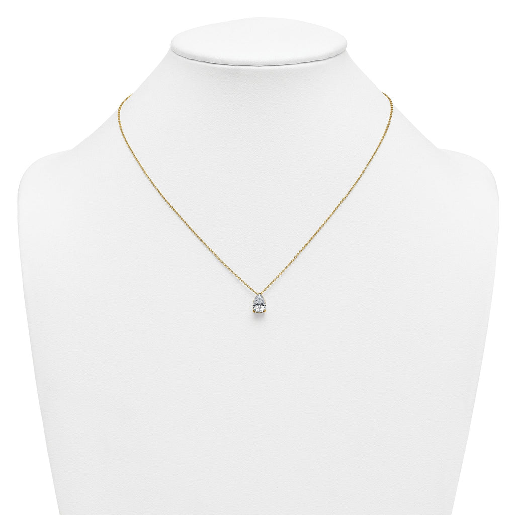 14k 1 1/2 carat Lab Grown Diamond VS+ F+ Pear Complete 18 inch Four Prong Pendant Necklace