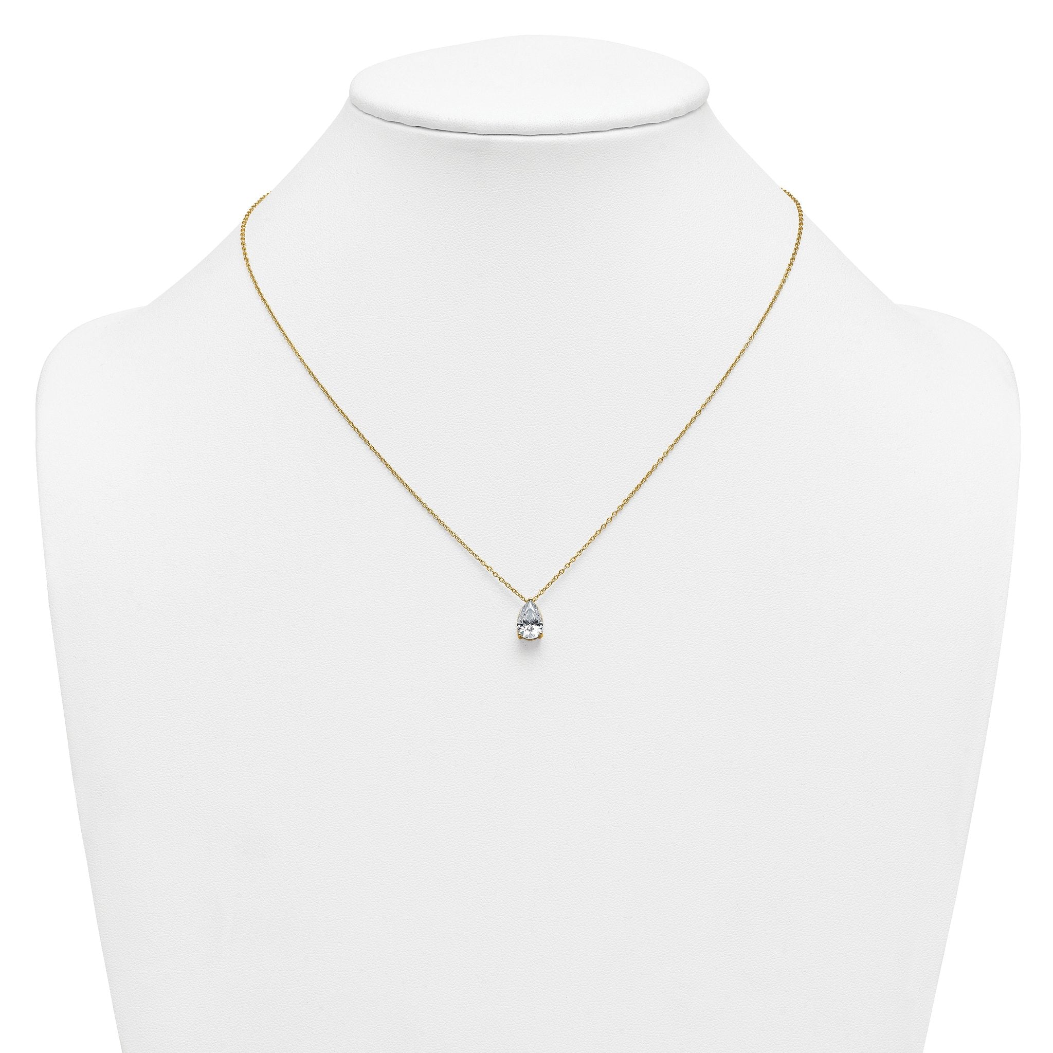 14k 1 1/2 carat Lab Grown Diamond VS+ F+ Pear Complete 18 inch Four Prong Pendant Necklace