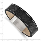 Stainless Steel Brushed Black Leather Bracelet for Men