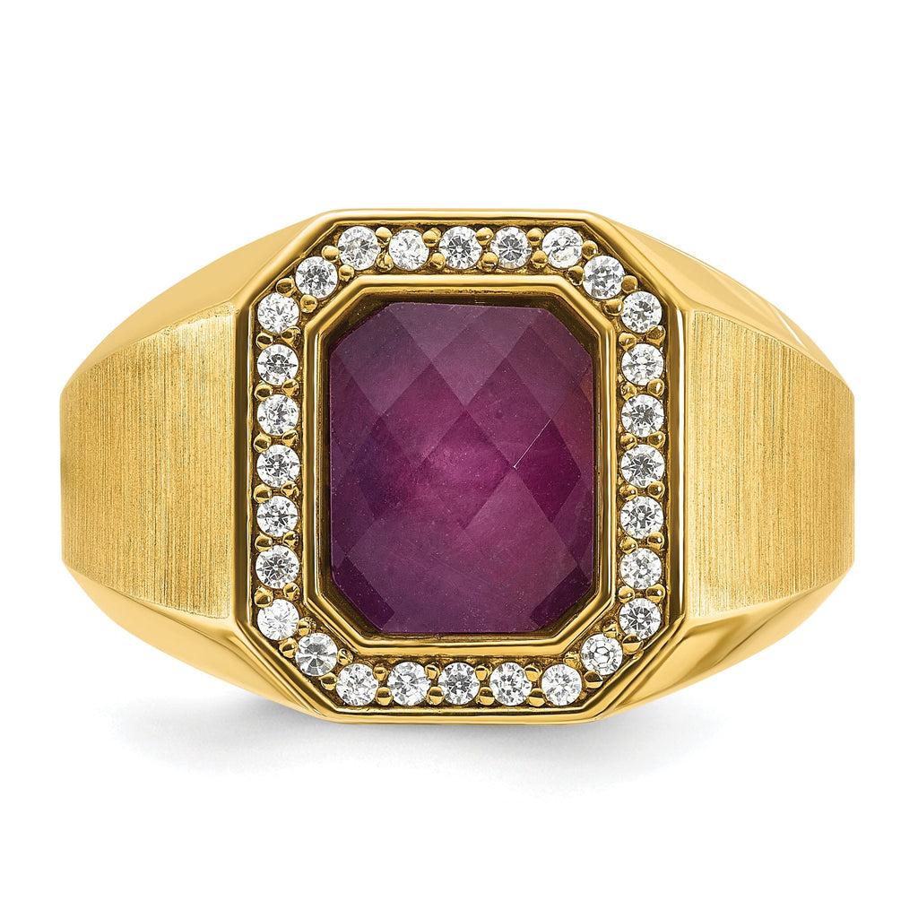 14k Mens Polished and Satin Octagon Gemstone and Diamond Ring Mounting, Mounting Only