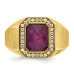 14k Mens Polished and Satin Octagon Gemstone and Diamond Ring Mounting, Mounting Only