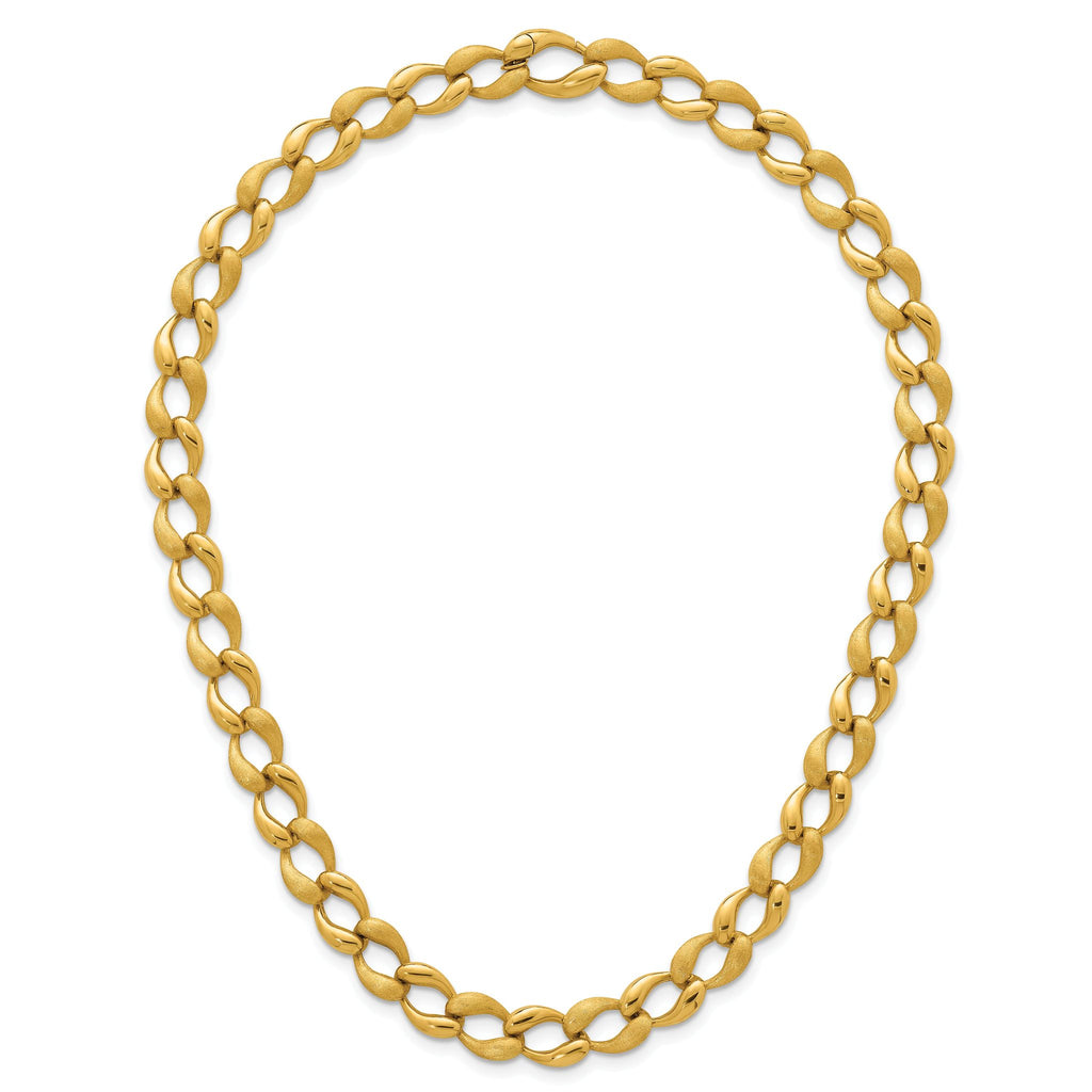 14k Brushed and Polished 9mm Fancy Curb Link 17 inch Necklace
