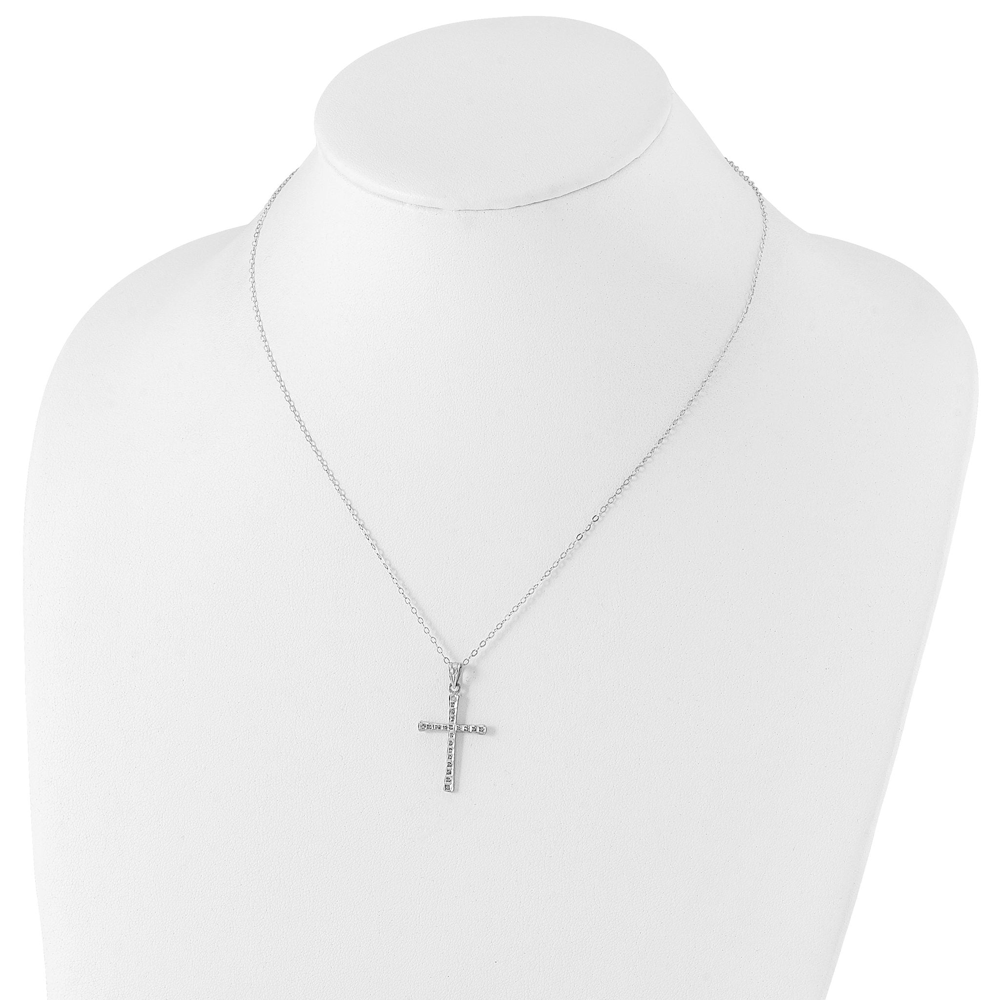 Sophia Jewelers Platinum-Plated Sterling Silver Diamond Cross Necklace Gift Ready