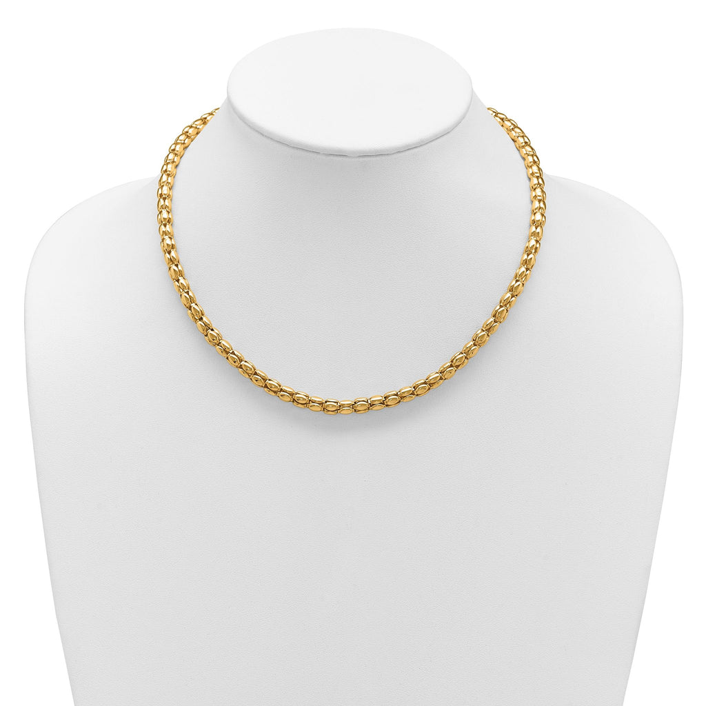 14K Two-tone Polished 5.5mm Popcorn Mesh Necklace
