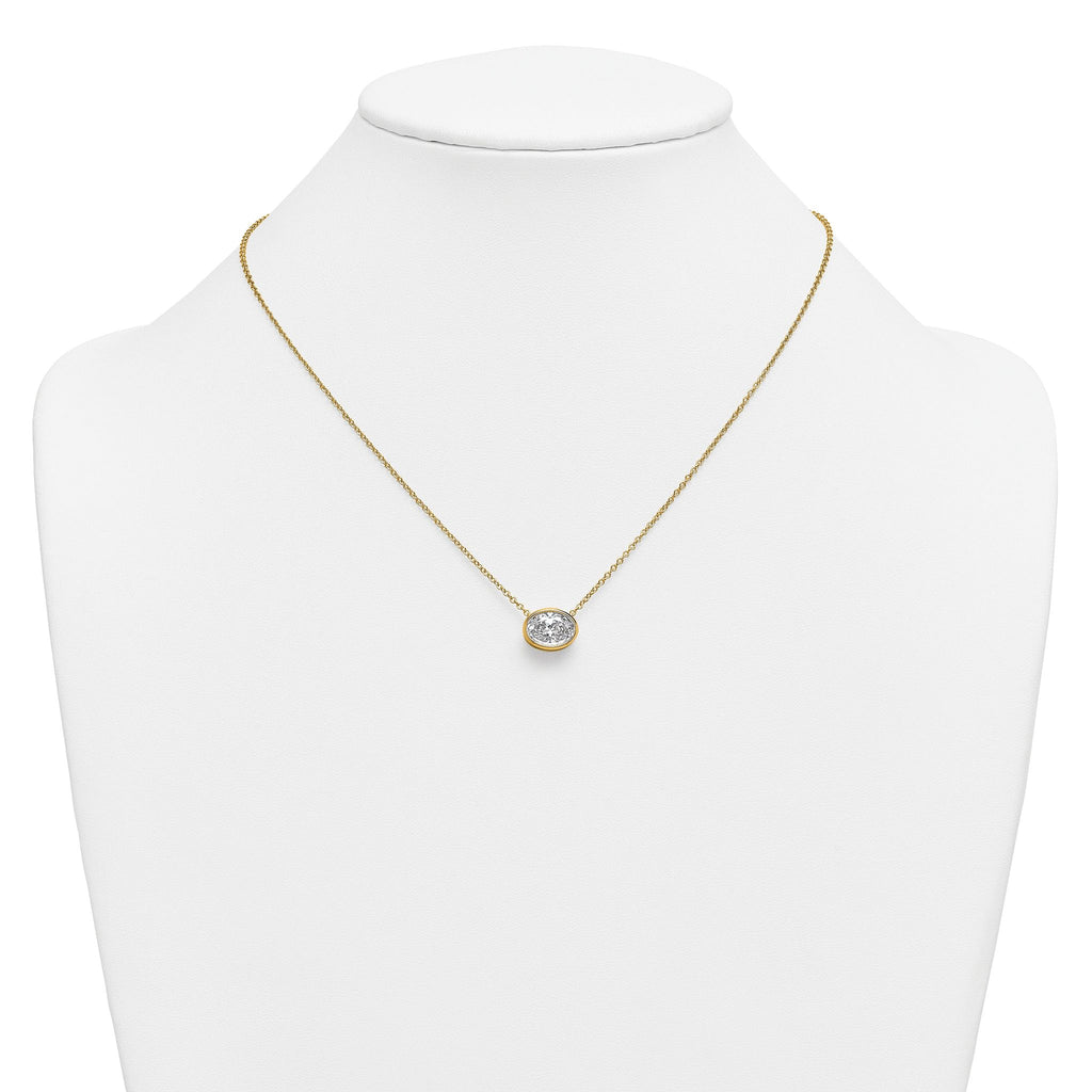 14k 2 1/2 carat Certified Lab Grown Diamond VS+ F+ Oval Complete 18 inch Bezel Set Necklace