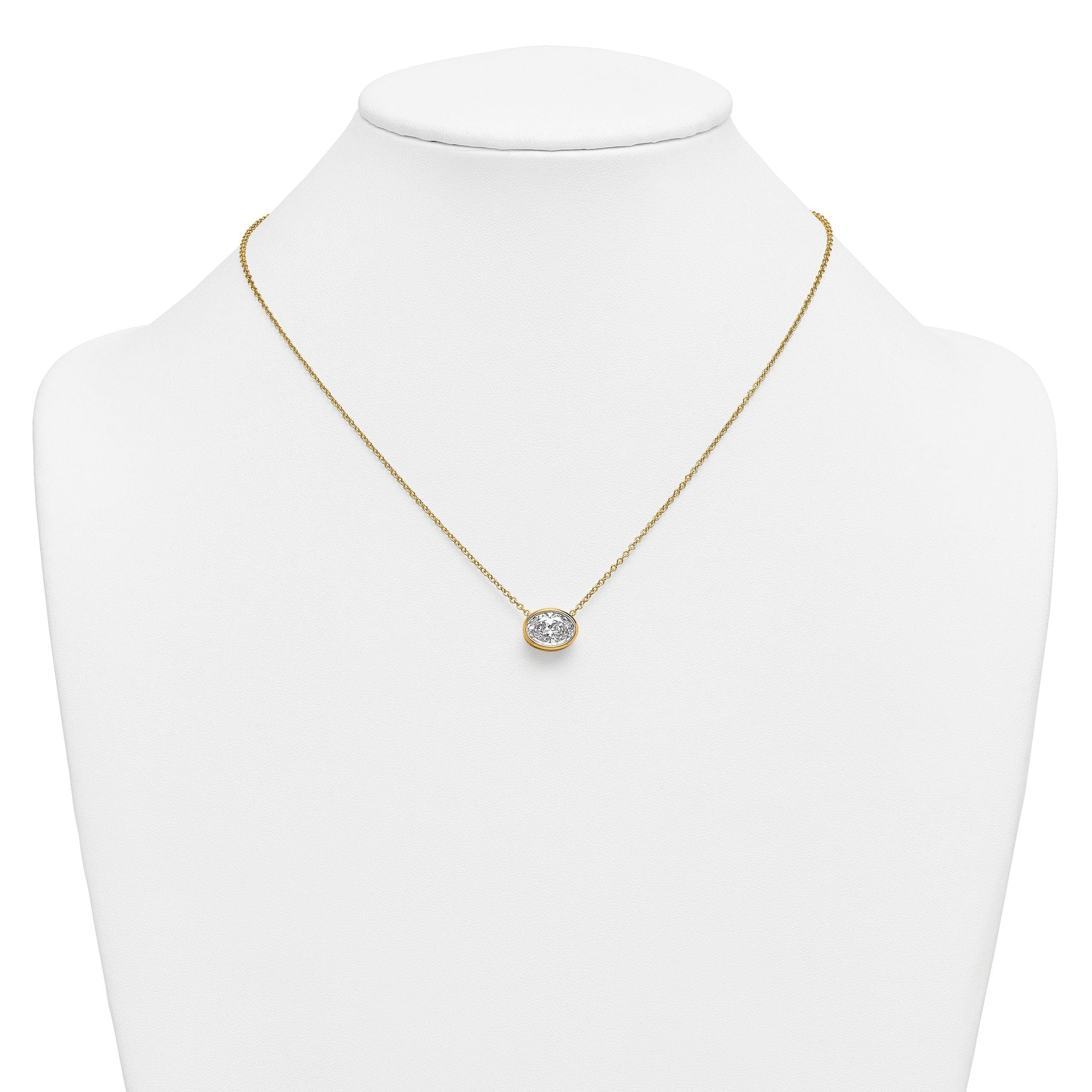 14k 2 1/2 carat Certified Lab Grown Diamond VS+ F+ Oval Complete 18 inch Bezel Set Necklace