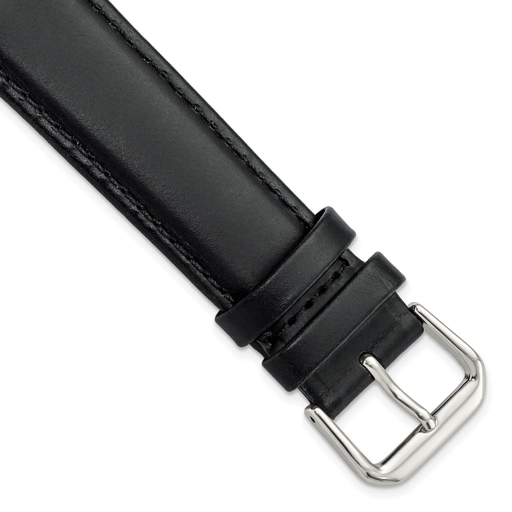 Black Leather Watch Band with Silver-Tone Buckle, 19mm
