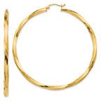14k Polished 3mm Twisted Hoop Earrings