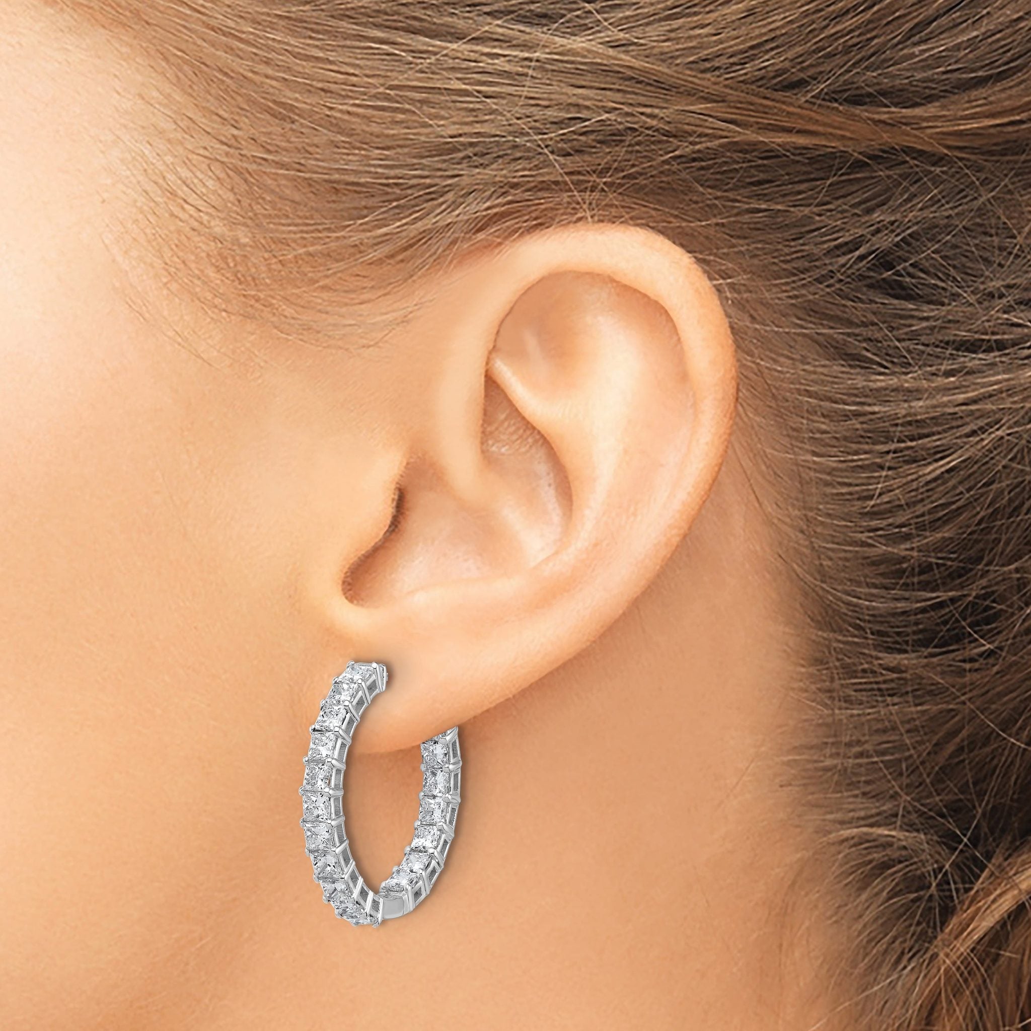 14K White Gold Lab-Created Diamond VS/SI+ G+ Princess-Cut In-and-Out Hoop Earrings Secondary image