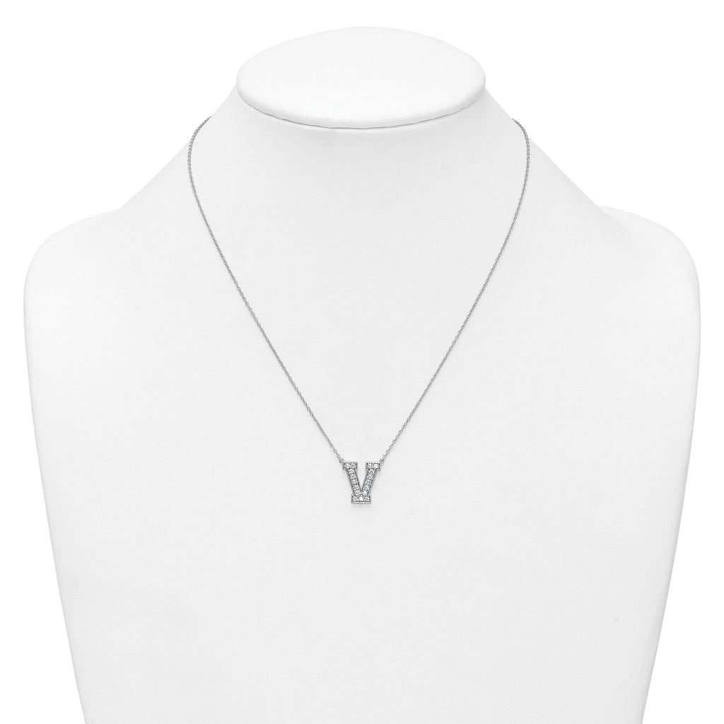 14k White Gold 3/8 carat Lab Grown Diamond VS+ F+ Complete Letter V 18 inch Initial Necklace