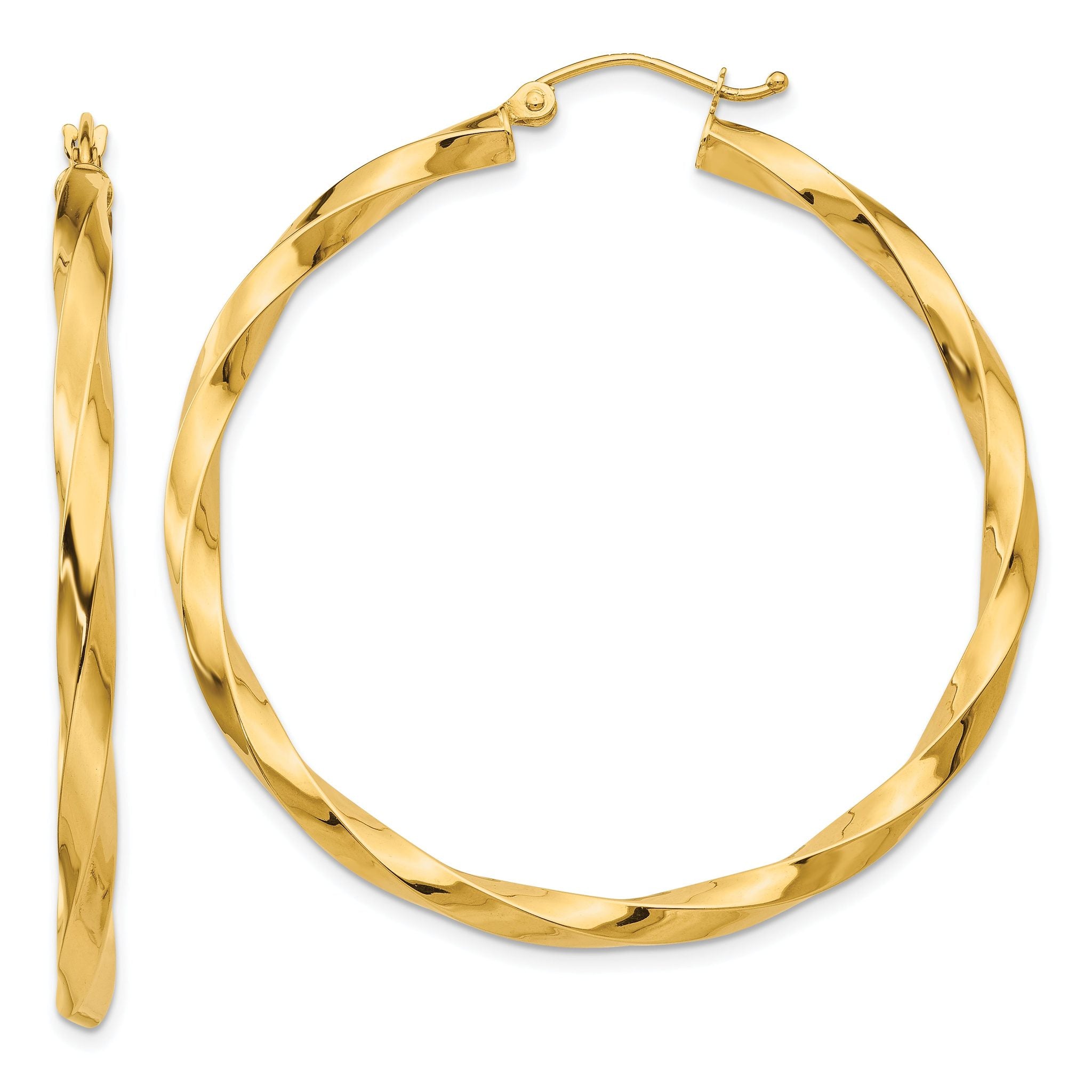 14k Polished 3mm Twisted Hoop Earrings Main image