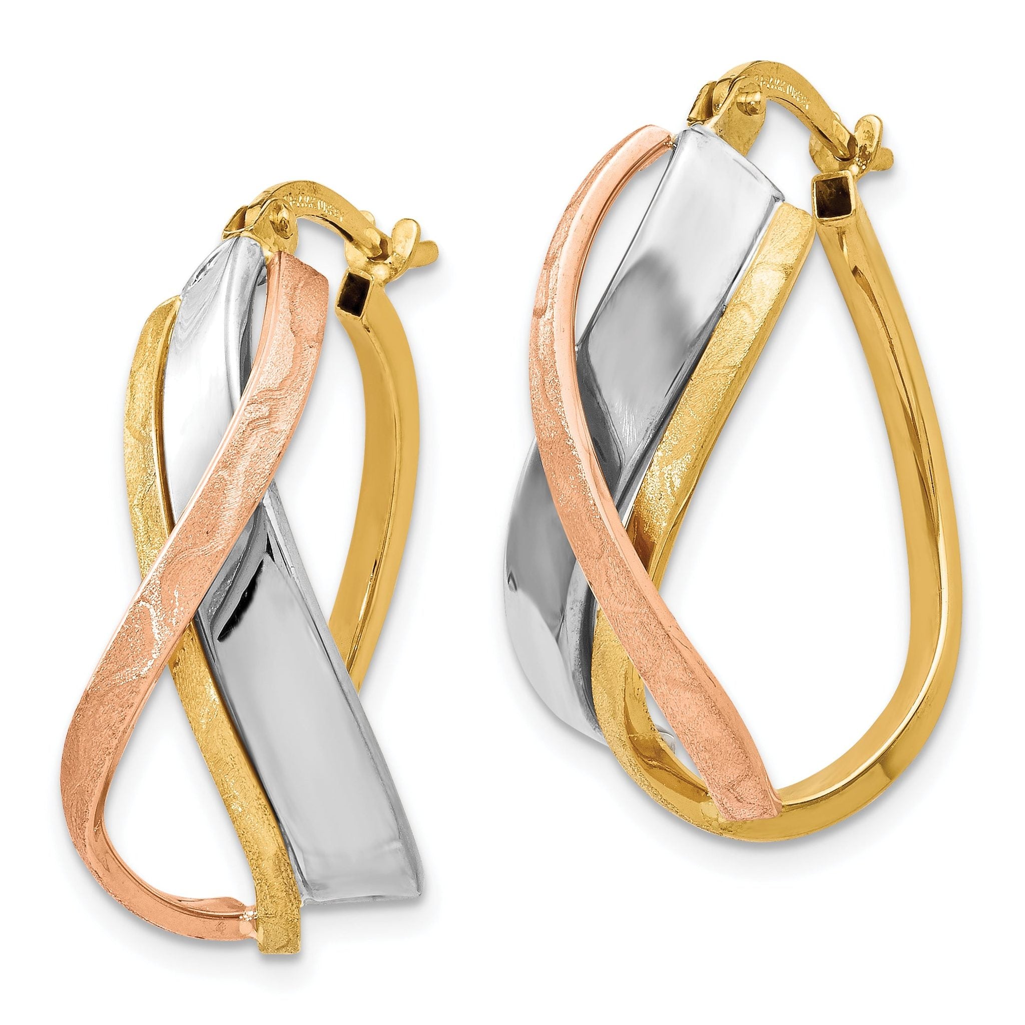 14K Tri-Color Gold Hoop Earrings with Polished & Brushed Finish  Elegant & Lightweight Secondary image