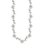 Sterling Silver Rhodium-plated CZ Vine Pattern and Fresheater Cultured Pearl Floral 16 inch Necklace
