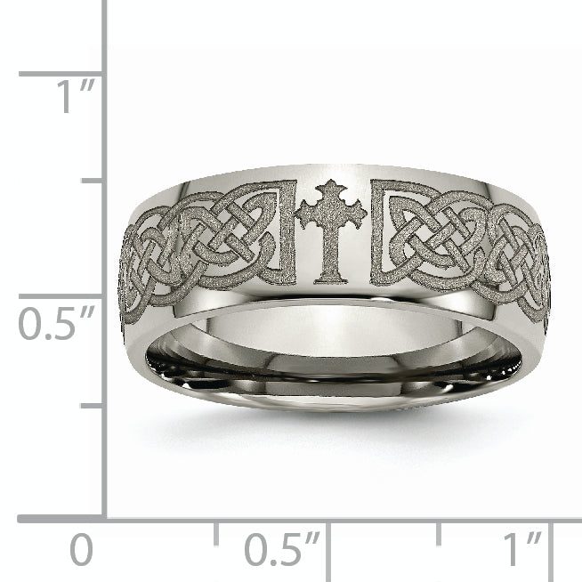 Titanium Celtic Cross Laser Wedding Band Unisex Polished Engravable 8mm