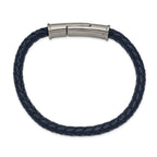 Stainless Steel Brushed Navy Blue Braided Leather Bracelet for Men