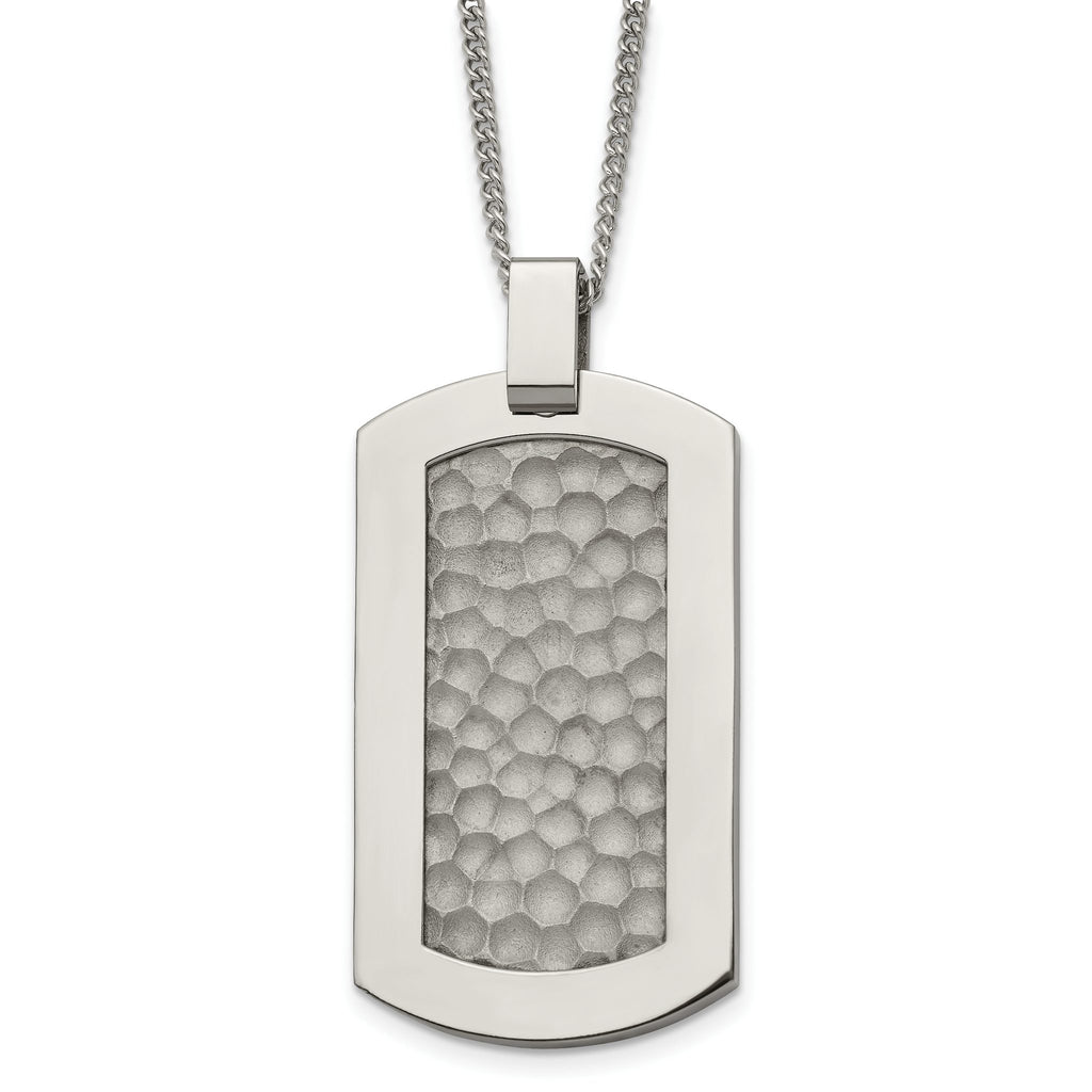 Titanium Men's Dog Tag Necklace with Polished Hammered Finish, Engravable