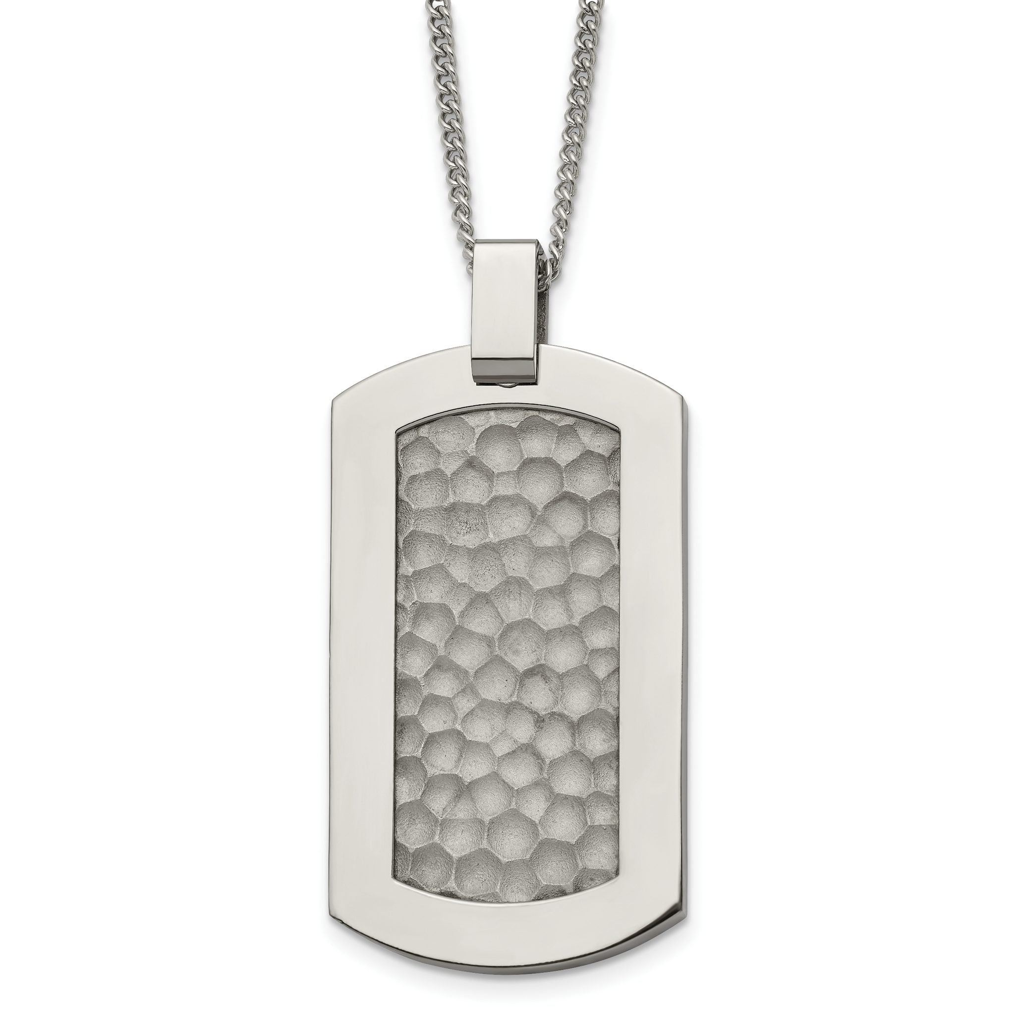 Titanium Men's Dog Tag Necklace with Polished Hammered Finish, Engravable