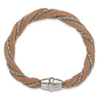 Stainless Steel & Rose IP-plated Polished Twisted Mesh Chain Bracelet for Women