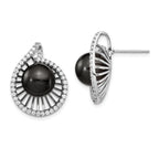 Sophia Jewelers Sterling Silver Rhodium-Plated Black Pearl CZ Drop Earrings
