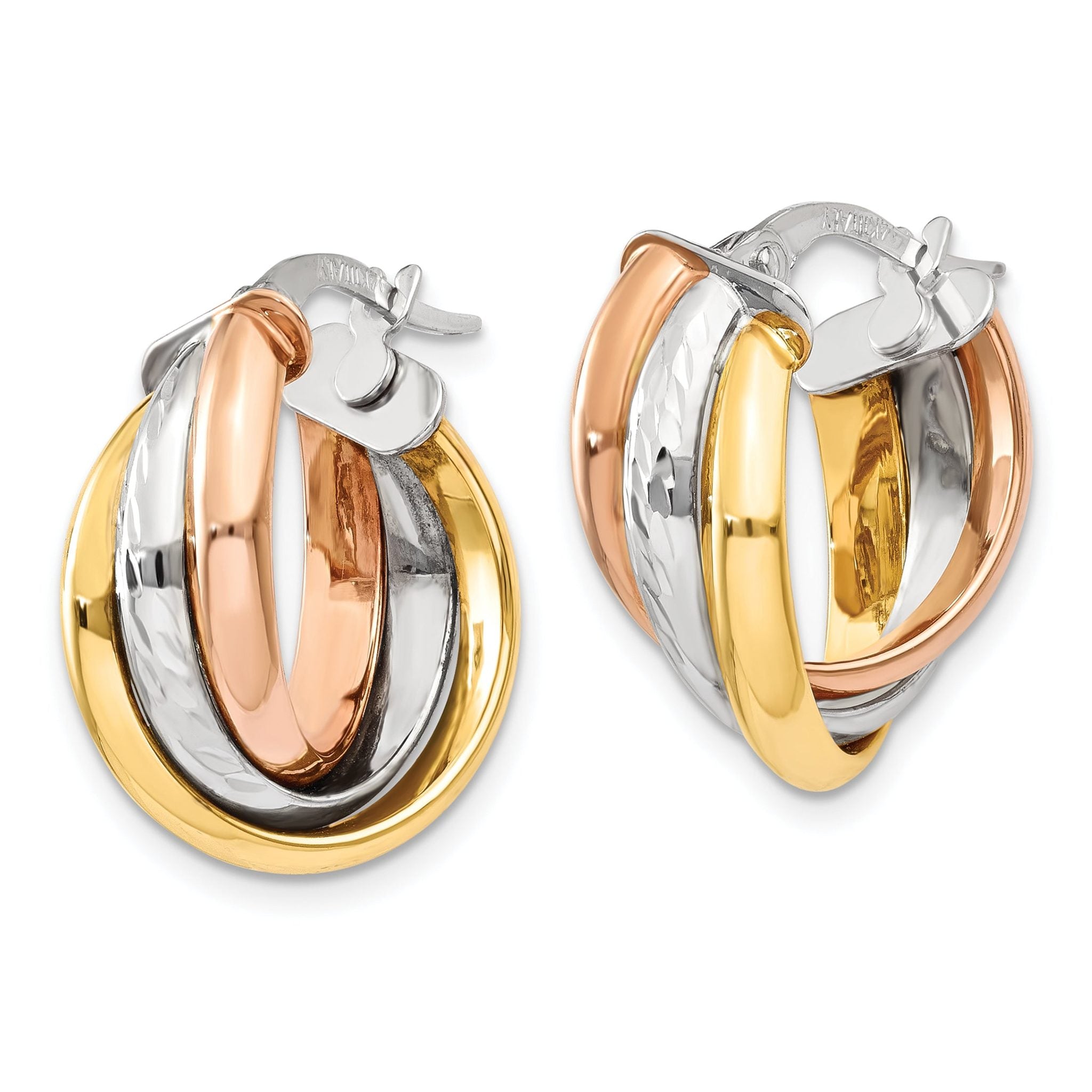 14K Tri-color Polished Post Hoop Earring Secondary image