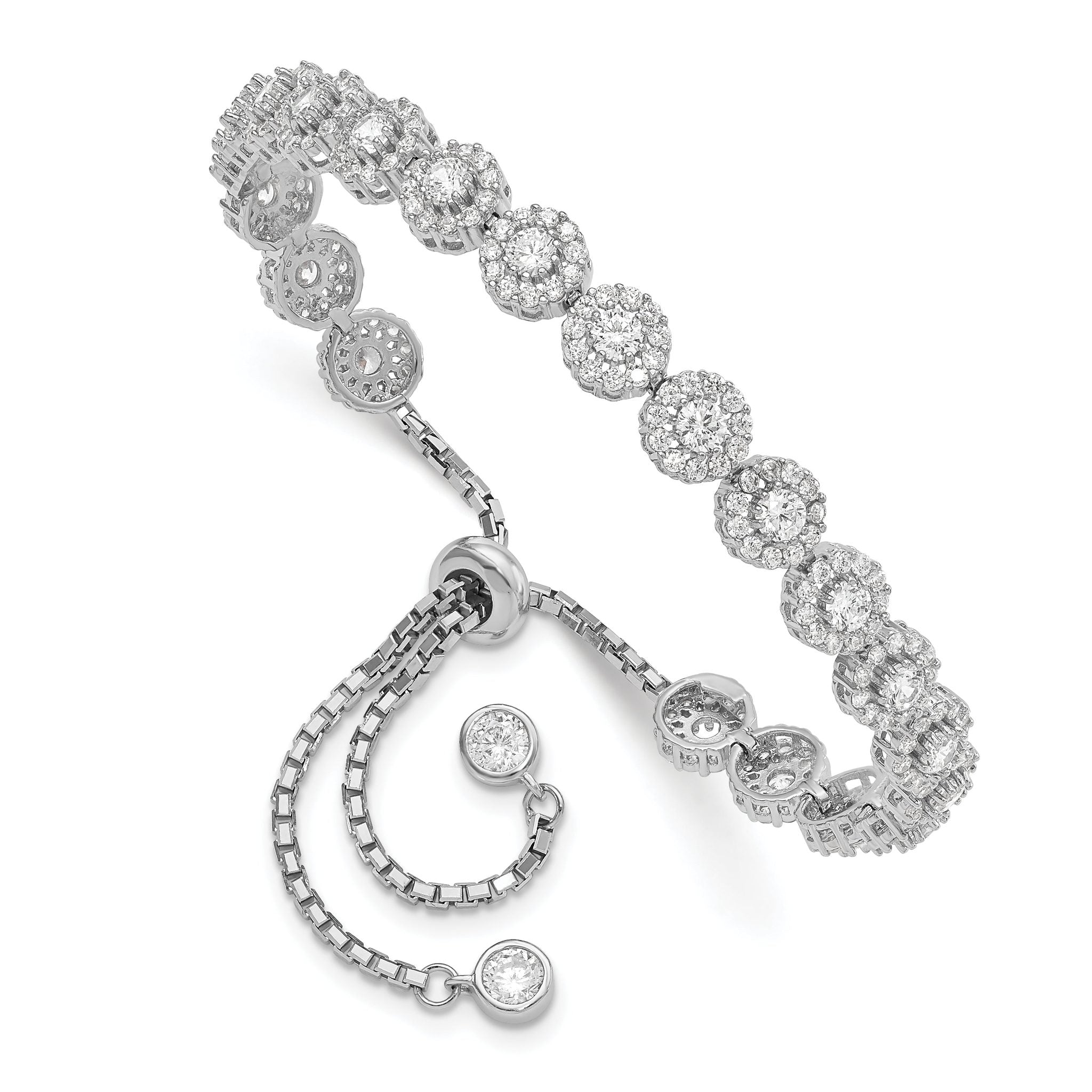 Sterling Silver Rhodium-plated CZ Halo Adjustable Bracelet Main image