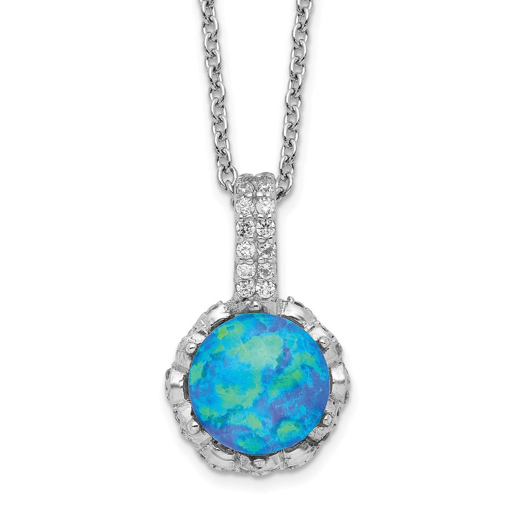 Sophia Jewelers Sterling Silver Opal CZ Necklace with Polished Rhodium