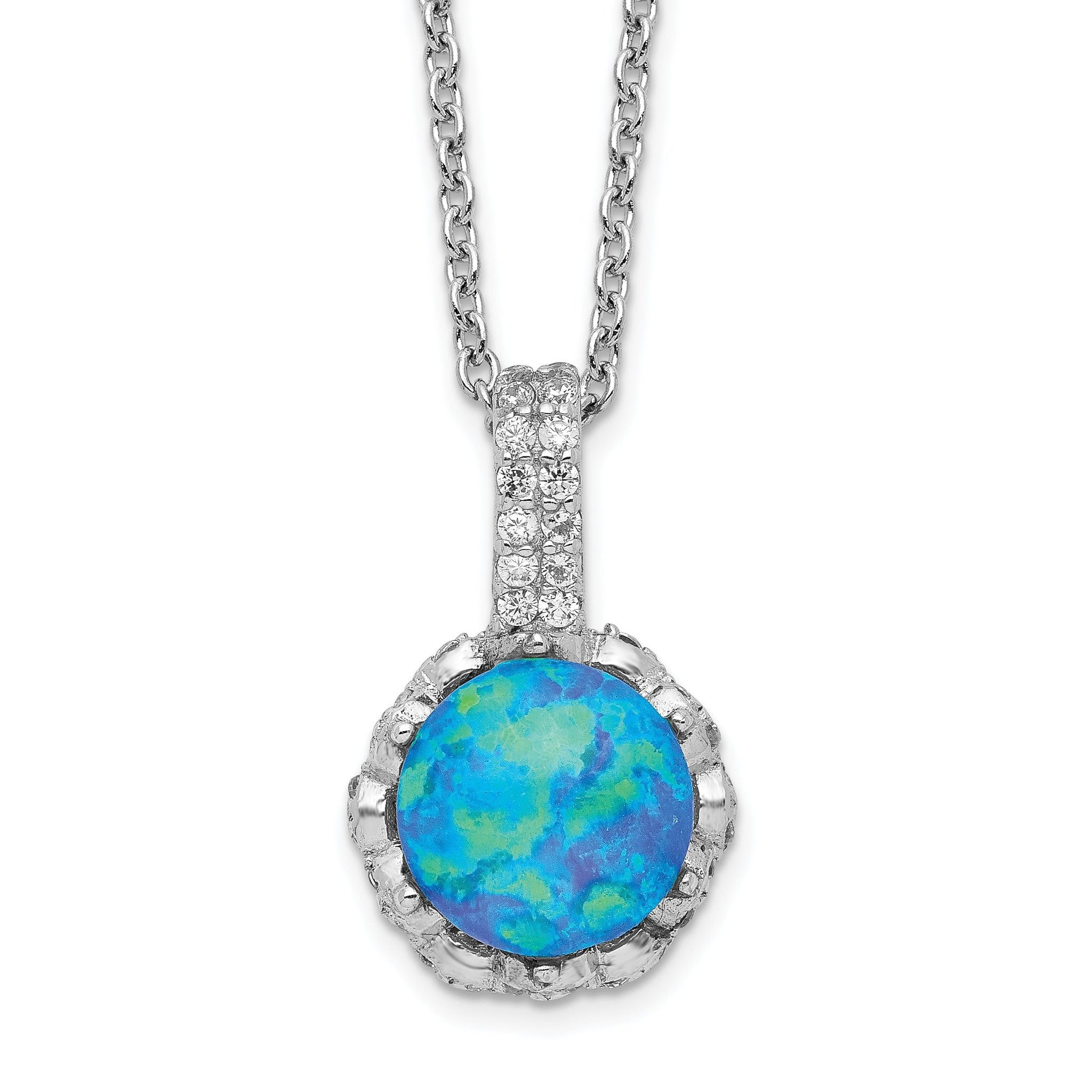 Sophia Jewelers Sterling Silver Opal CZ Necklace with Polished Rhodium