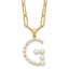 Sterling Silver Gold-plated 3-5.5mm White Button Freshwater Cultured Pearl LETTER G 18 inch Necklace