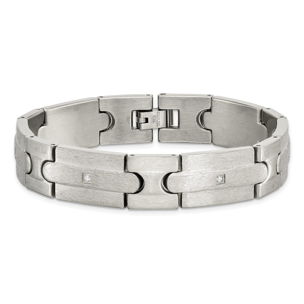 Stainless Steel Brushed with Cubic Zirconia Link Bracelet for Men
