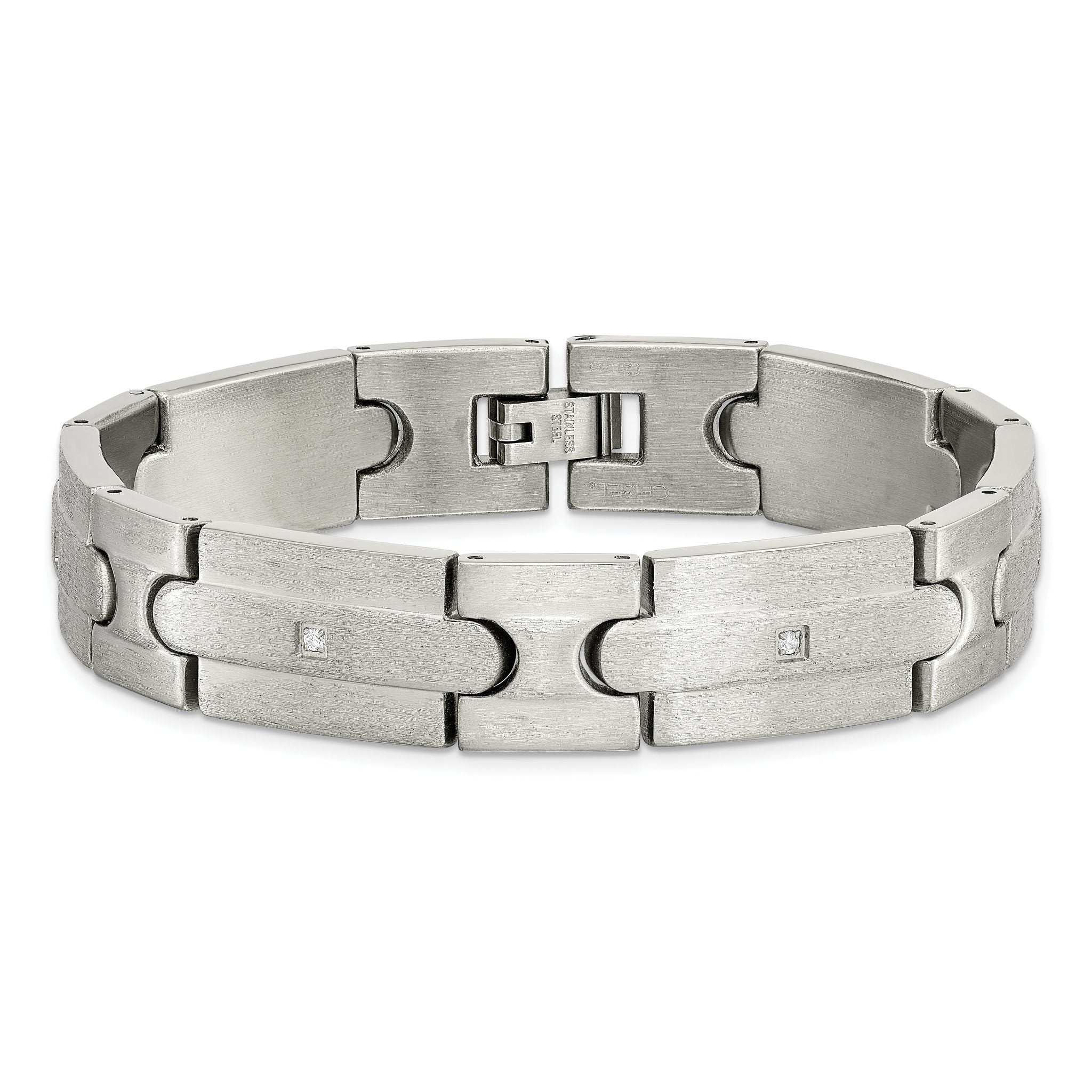 Stainless Steel Brushed with Cubic Zirconia Link Bracelet for Men