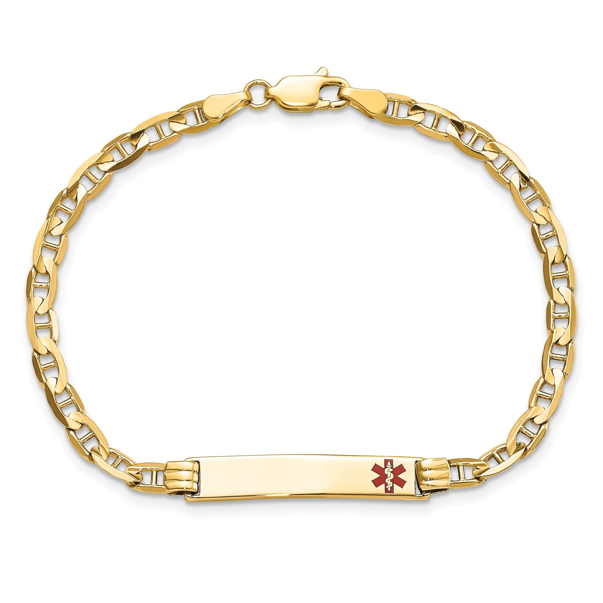 14K Medical Solid Chain/Solid Plate 26x5mm Off-Center Red Enamel Anchor Link 7 inch ID Bracelet Secondary image
