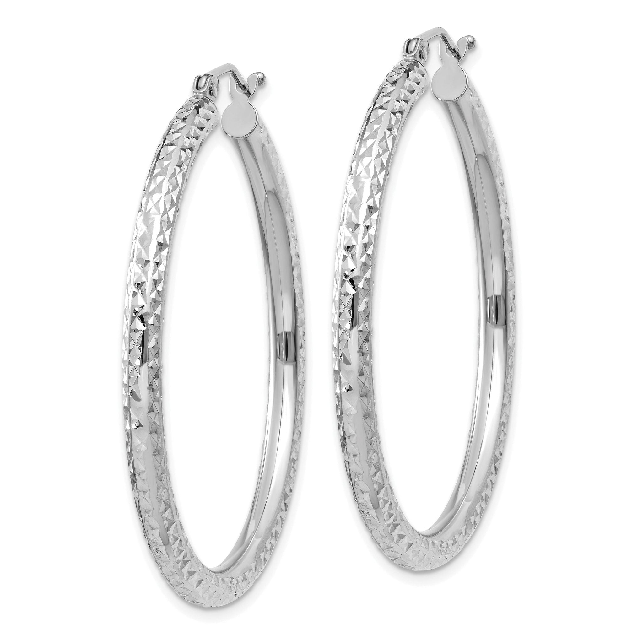 10k White Gold Diamond-cut 3mm Round Hoop Earrings Secondary image