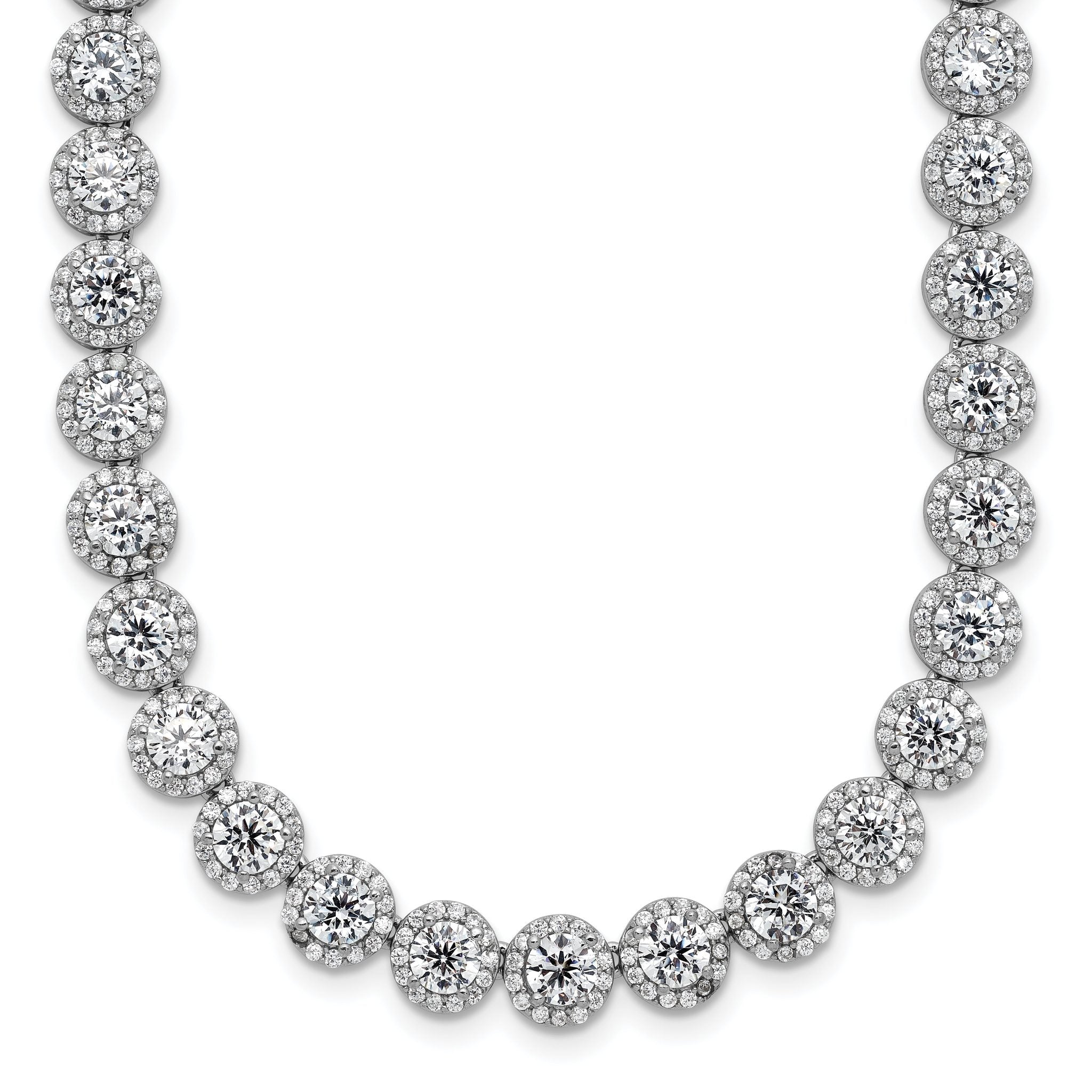 Sterling Silver Rhodium-Rhodium-Plated Round Halo CZ Necklace Main image