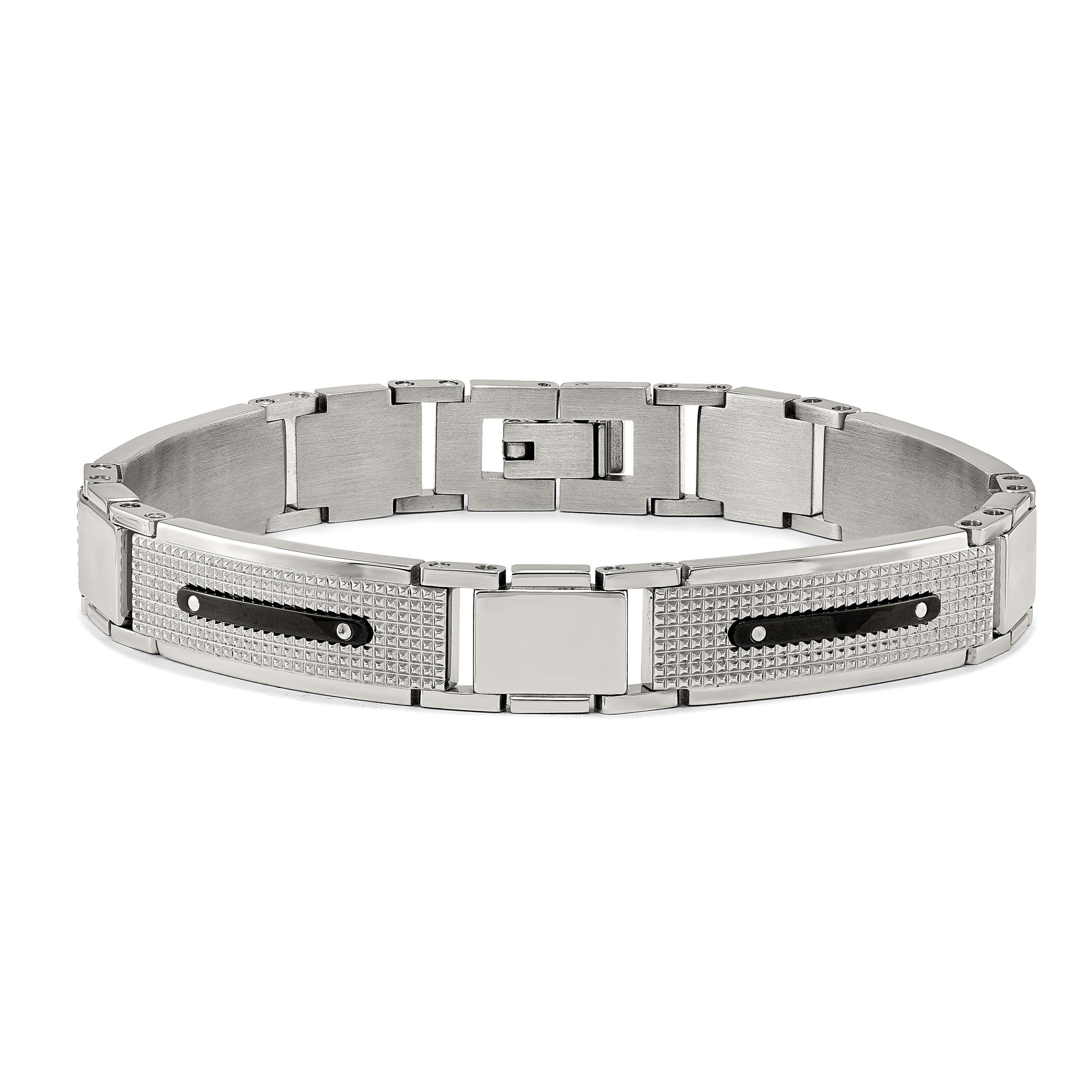 Stainless Steel Polished and Textured Black IP-plated Bracelet for Men