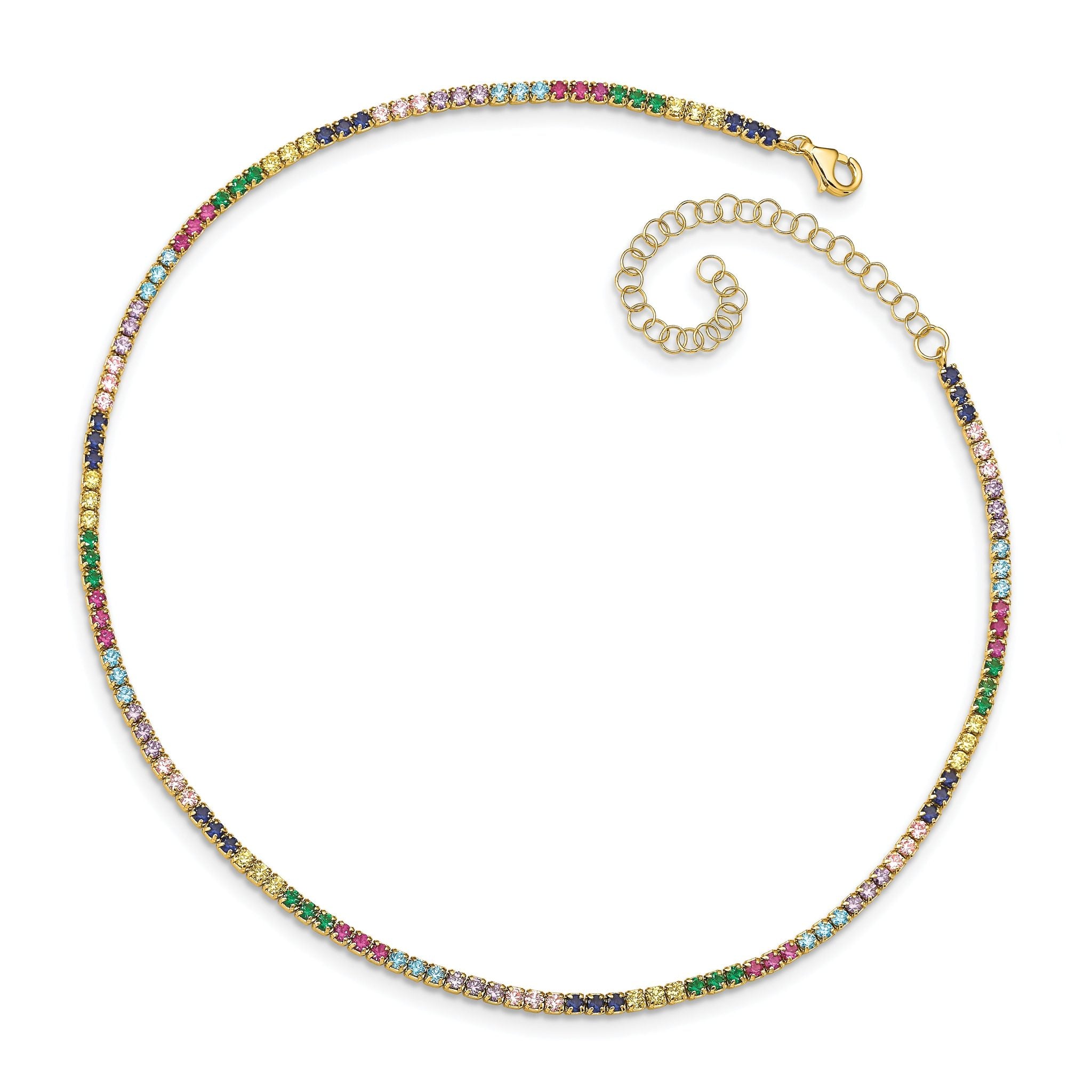 Prizma Sterling Silver Gold-tone 14K Flash Gold-plated 12 inch Colorful CZ Choker with 3 inch Extender Secondary image