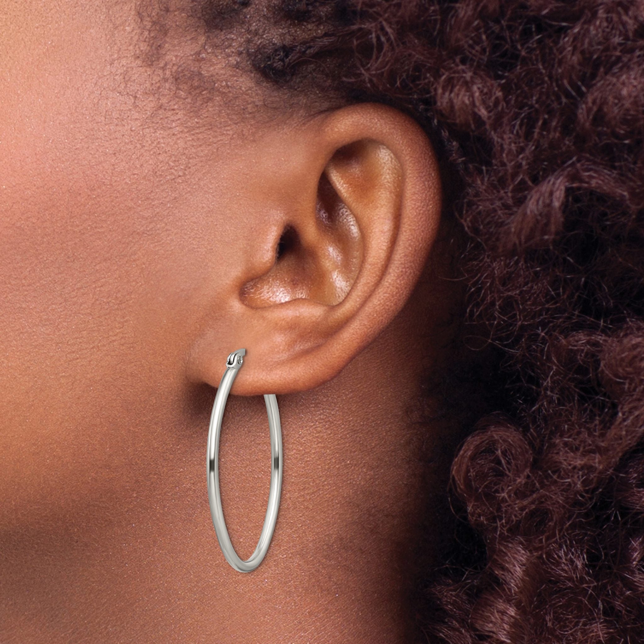 Stainless Steel Polished Oval Hoop Earrings for Women