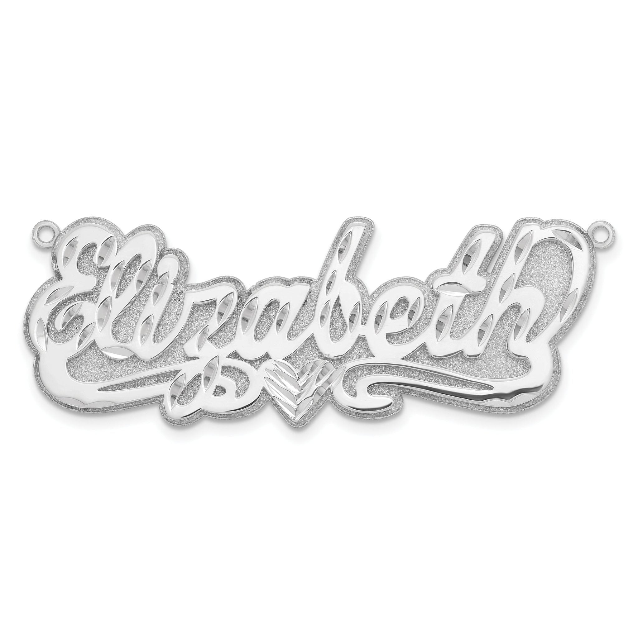 SS/Rhodium-plated 3D Diamond-cut Heart Name Plate