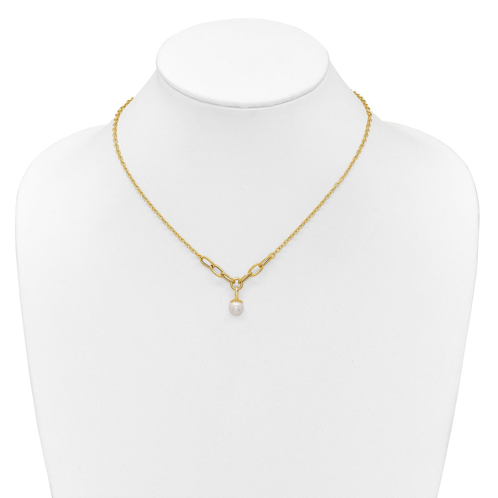 14k Polished 8-9mm Near Round Freshwater Cultured Pearl Dangle 16.75 inch Necklace