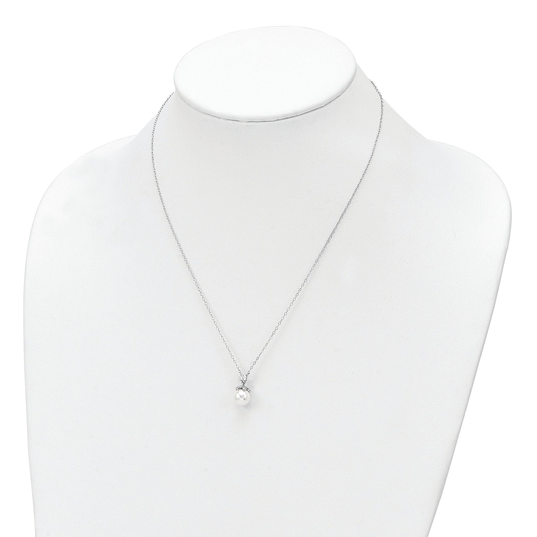 Sterling Silver Rhodium-plated CZ and Glass Bead Necklace Secondary image