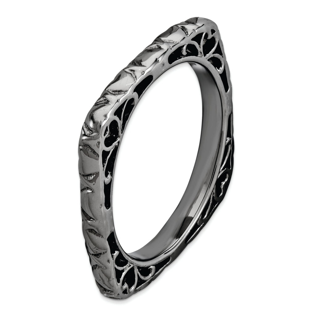 Black-Plated Square Stackable Ring in Sterling Silver