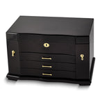 Luxury Giftware High GloSterling Silver Walnut Burl Veneer 3-drawer with Swing-out Sides Locking Wooden Jewelry Box