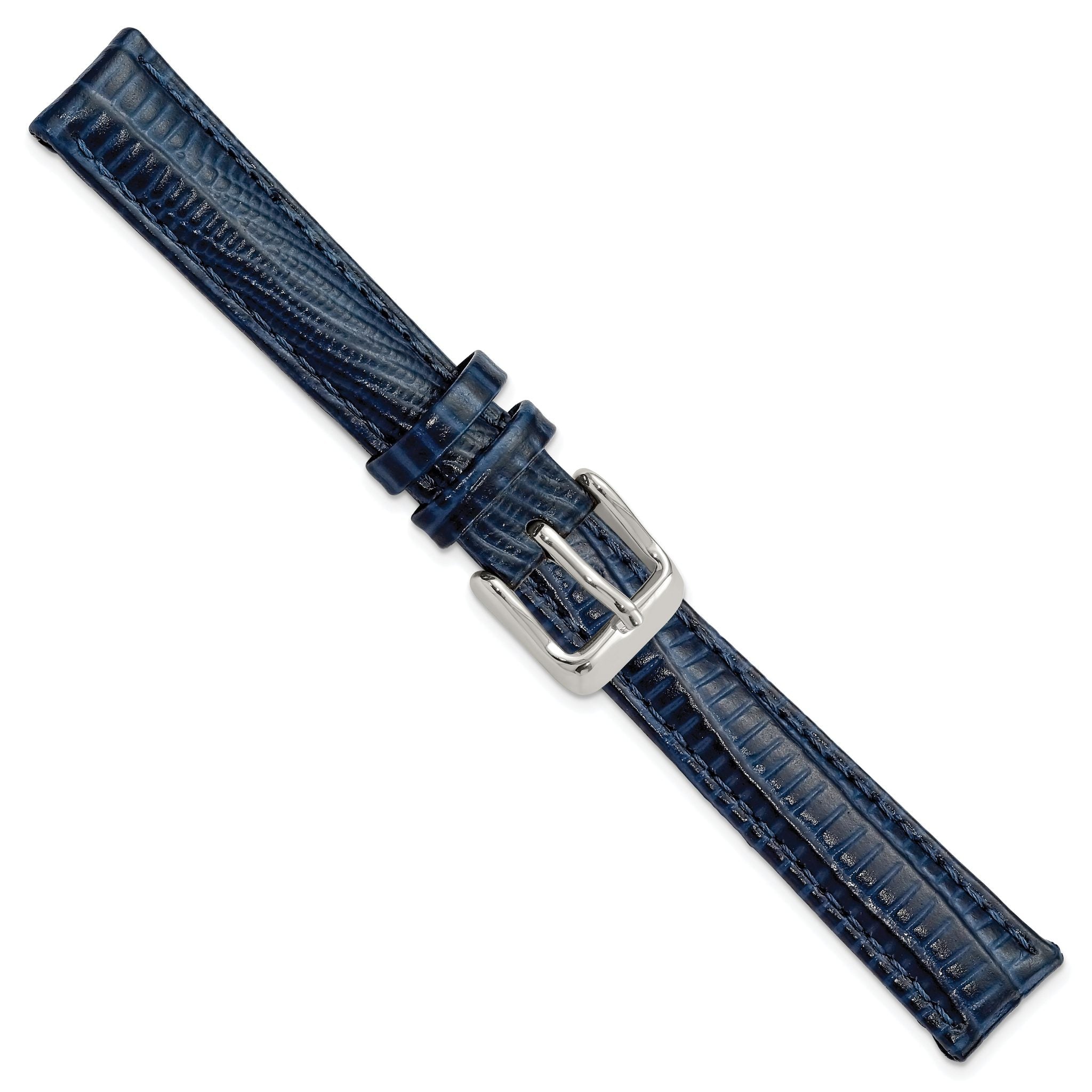 Navy Teju Lizard Grain Leather Watch Band, 14mm